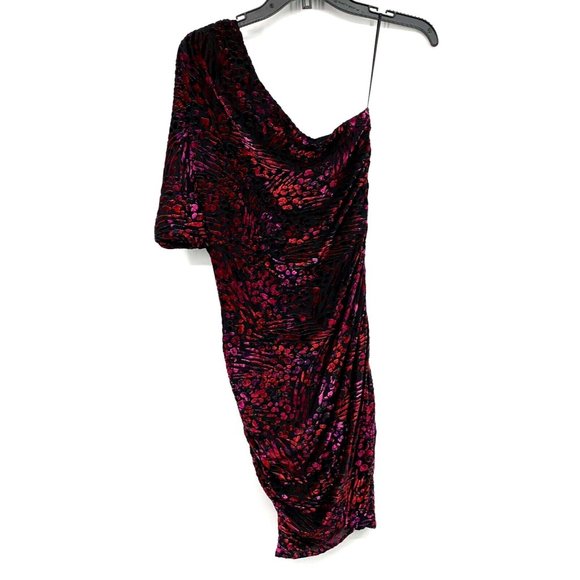 Moda International Dress Velvet One Shoulder Sleeve Leopard - Picture 2 of 11